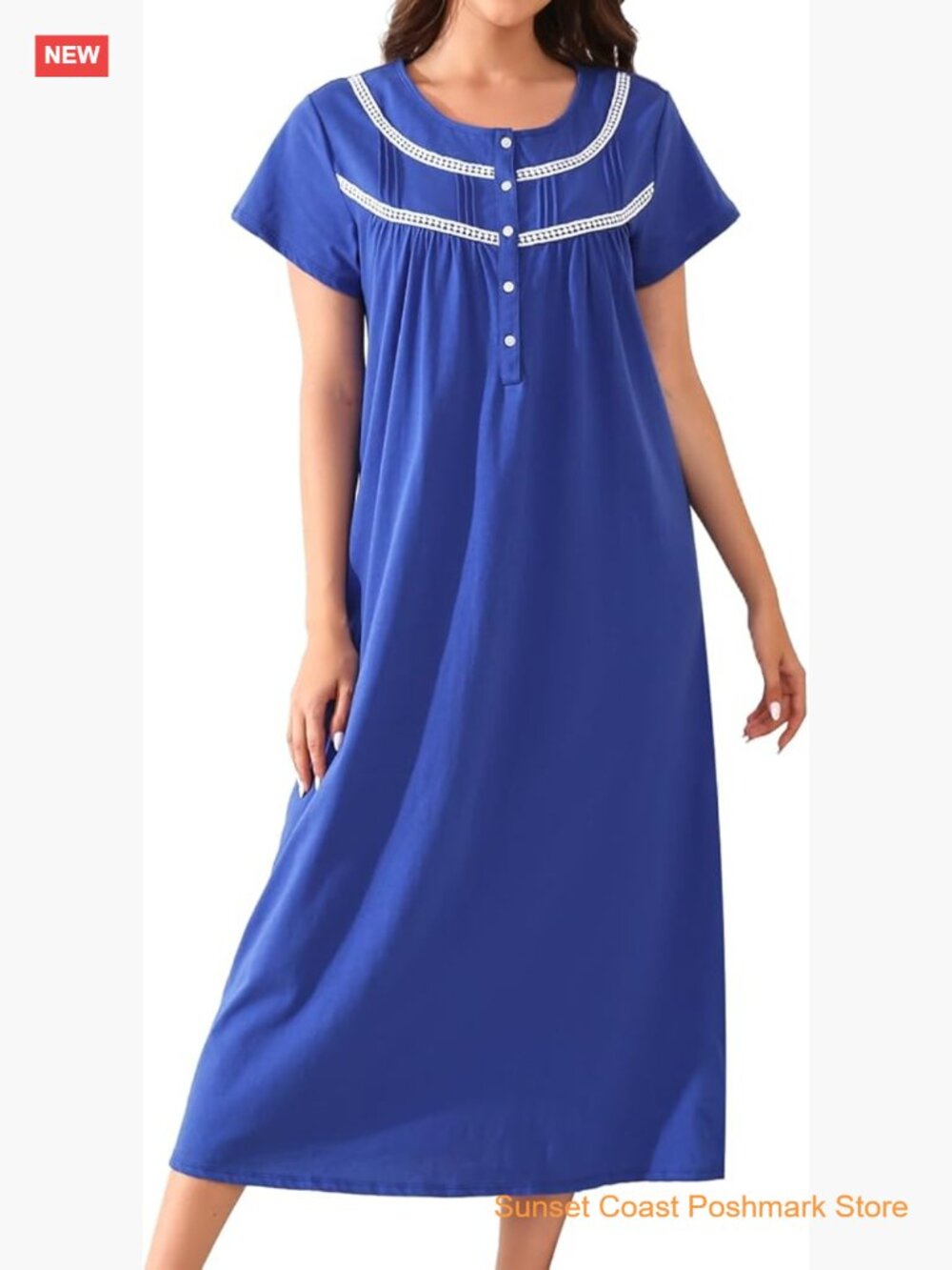 Cotton Nightgown Sleepshirt Short Sleeve Crew Neck Soft Pajamas